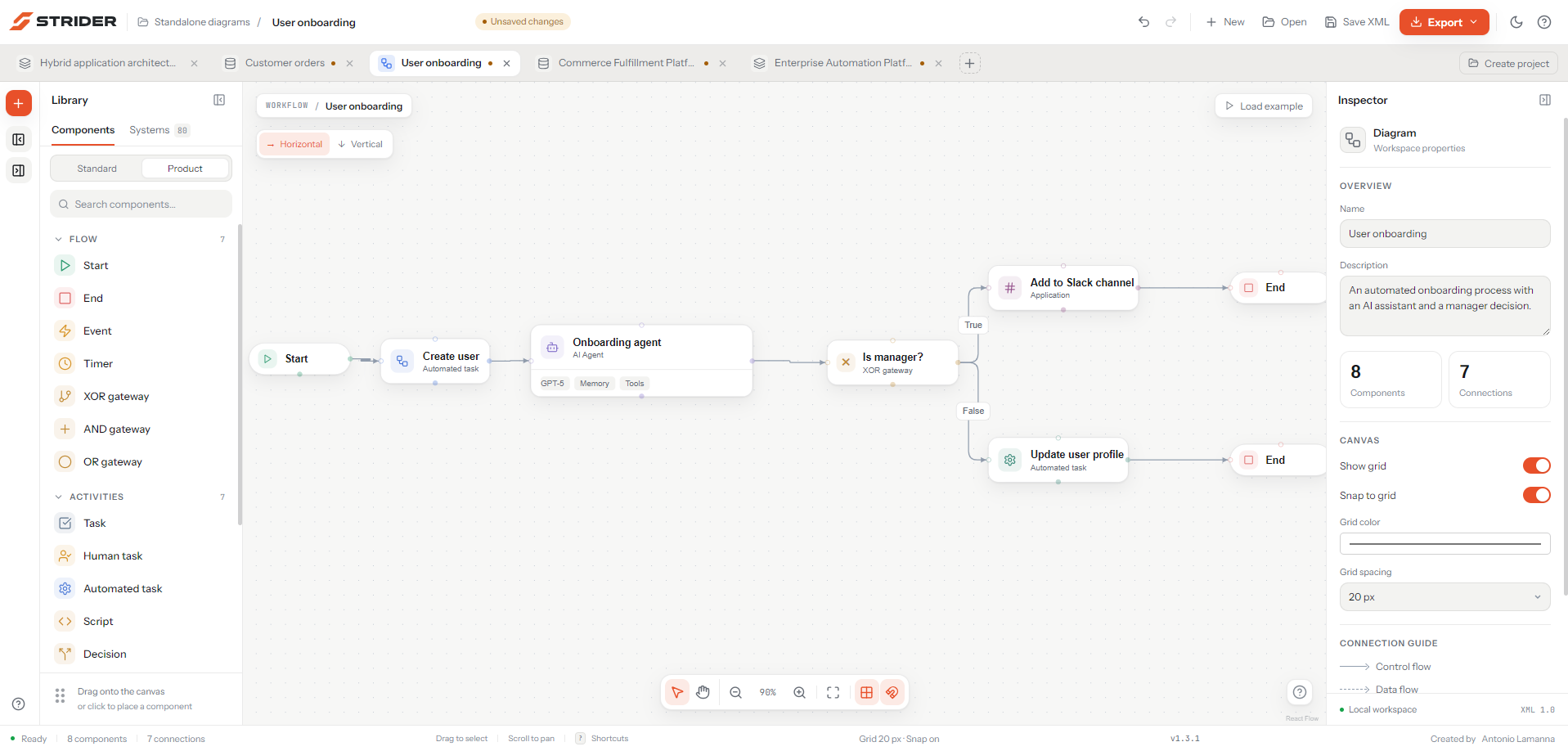 Strider workflow workspace light theme